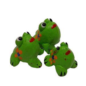 Handmade Frog Family Miniature Clay Figurines Set of 3